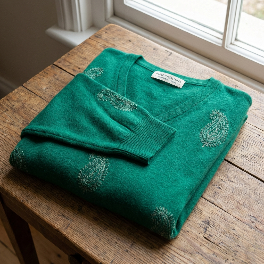 only one green pashmina sweater without model