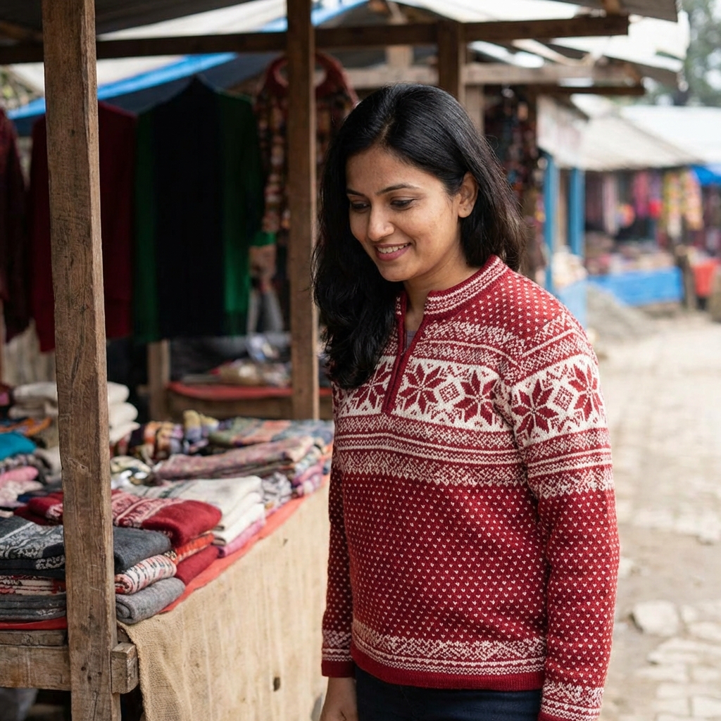 Pashmina women sweater, red, white female